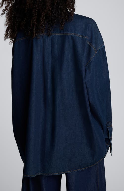 Kenneth Cole Drapey Denim Button Up Oversized Shirt In Blue