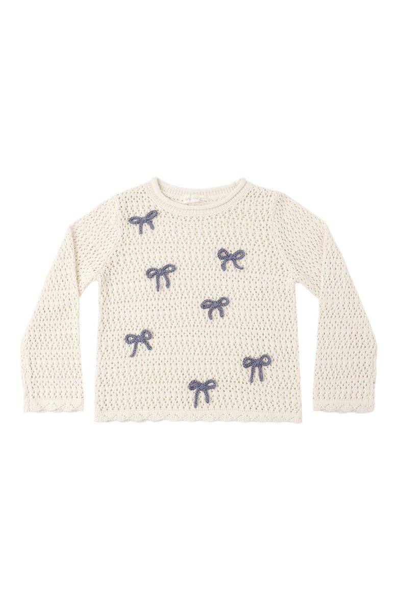 Braided Bow Appliqué Cotton Pointelle Sweater, Alternate, color, NATURAL