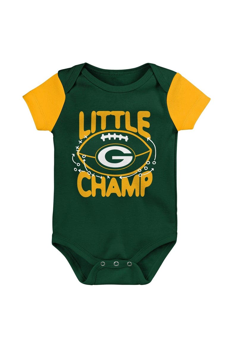 Newborn & Infant Green/Gold Green Bay Packers Little Champ Three-Piece Bodysuit Bib & Booties Set, Alternate, color, Green