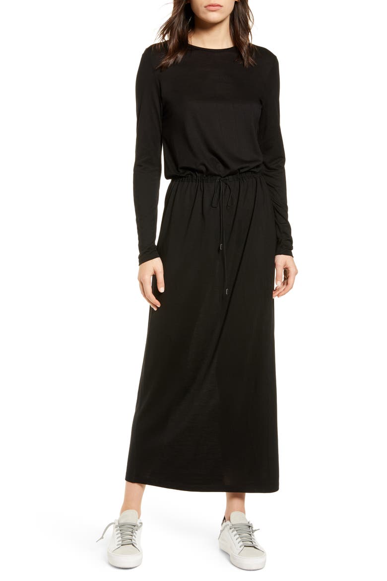 Drawstring Waist Maxi Dress, Main, color, BLACK