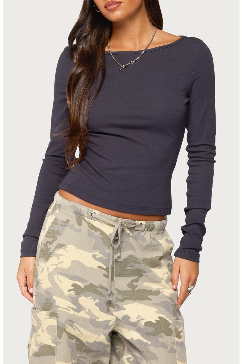 Savi Boat Neck Stretch Cotton Blend Top, Main, color, NAVY