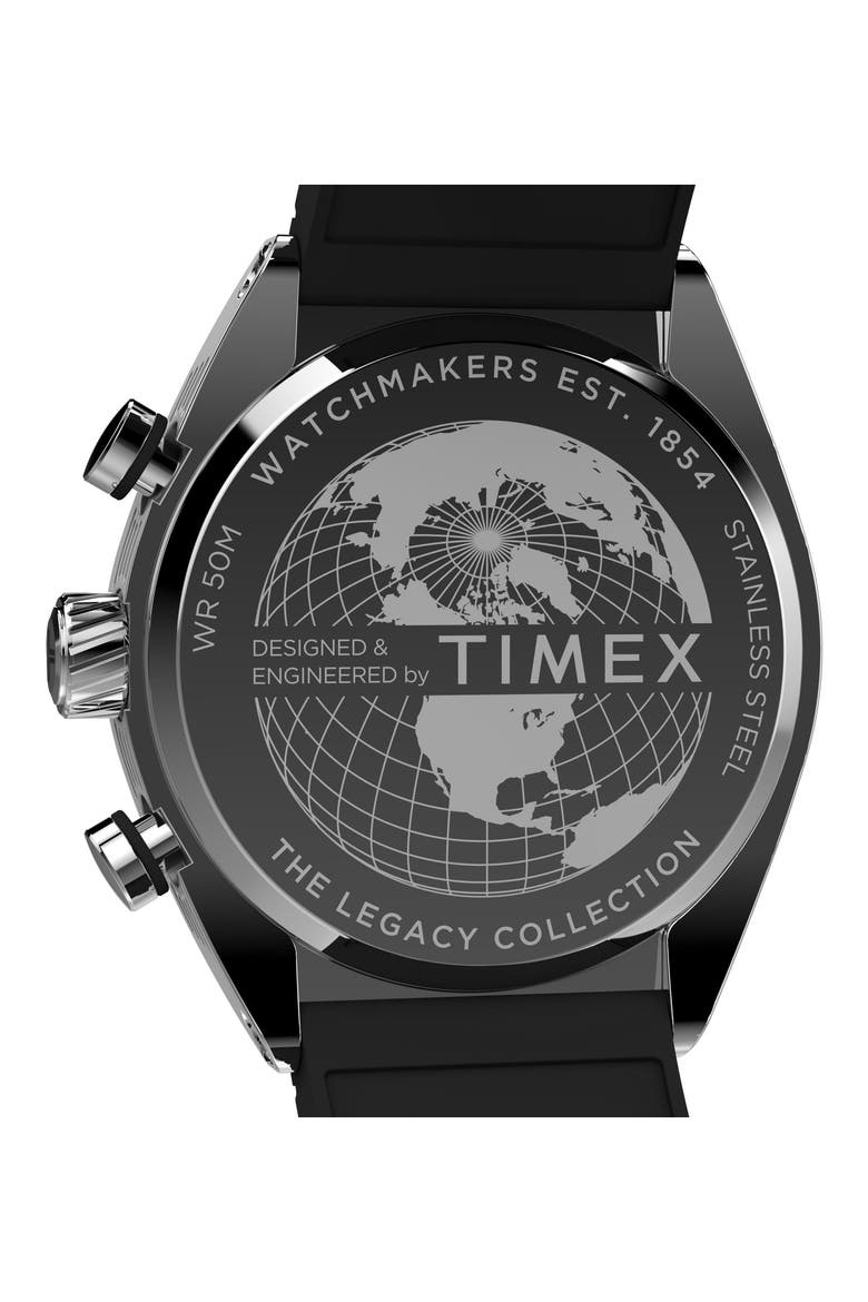 Legacy Tonneau Chronograph Synthetic Rubber Strap Watch, 42mm, Alternate, color, BLACK