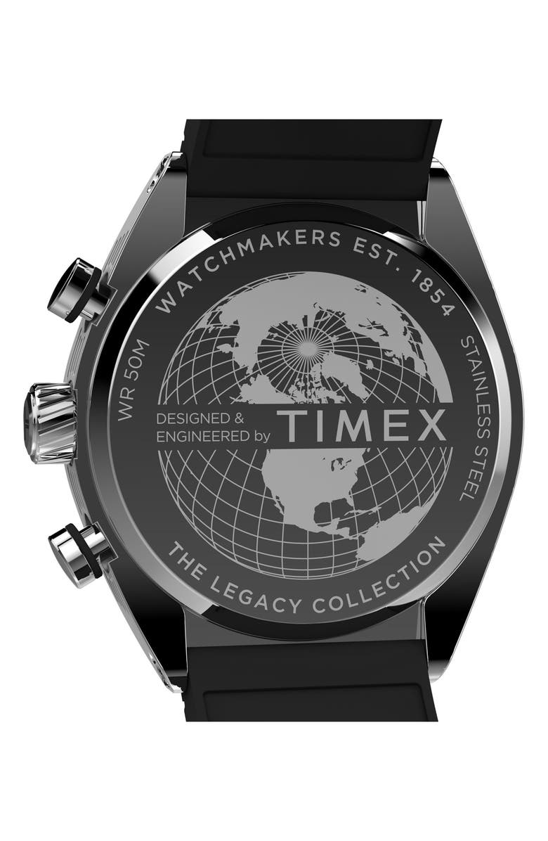 Timex<sup>®</sup> Legacy Tonneau Chronograph Synthetic Rubber Strap Watch, 42mm, Alternate, color, Black