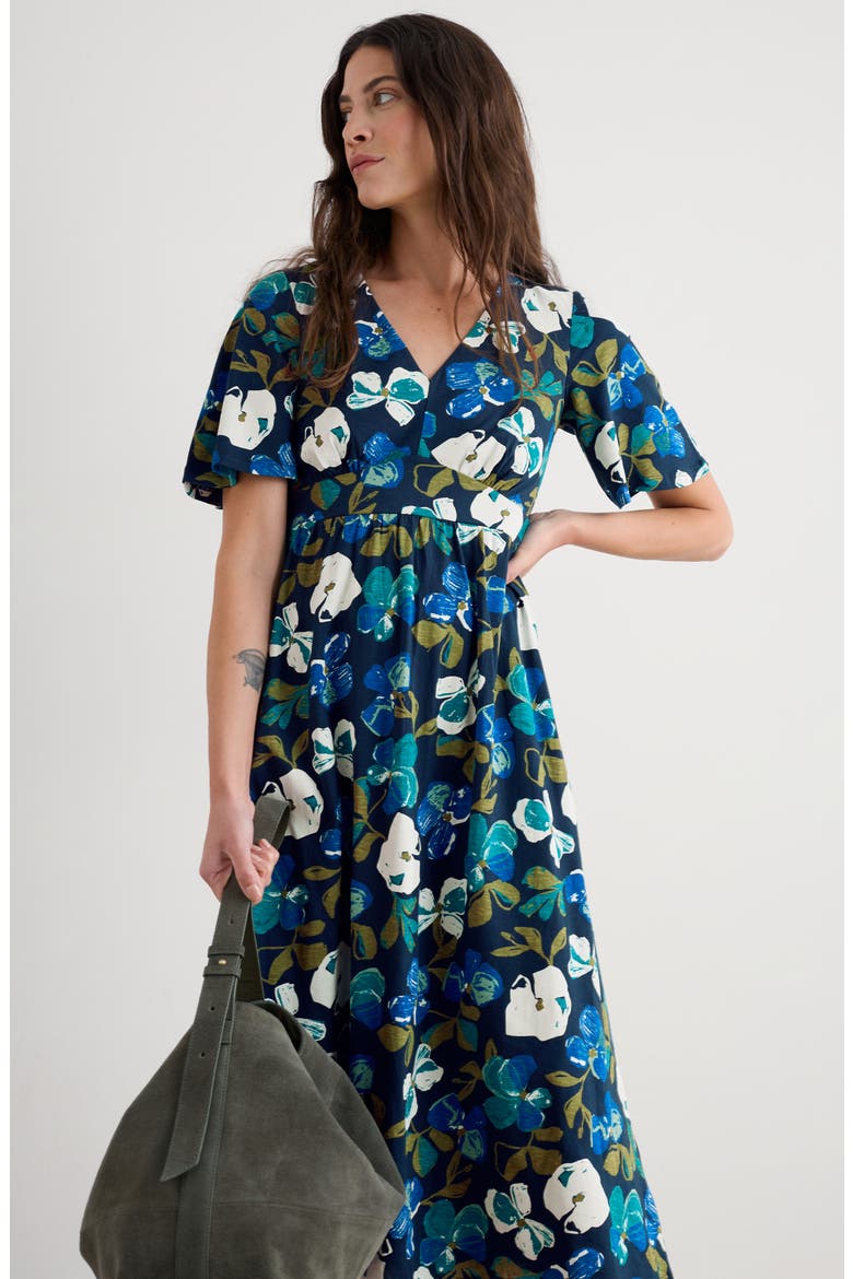 Chateaux Floral Print Organic Cotton Midi Dress, Alternate, color, LAMORNA BLOOM MARITIME