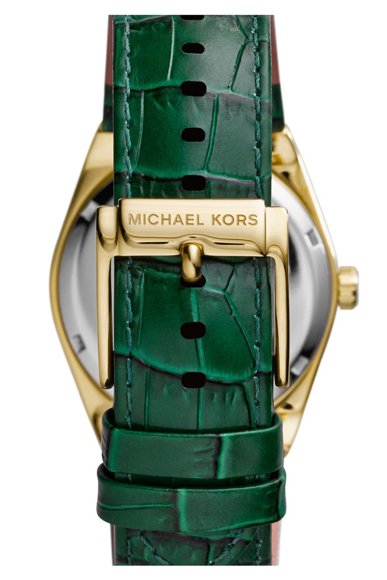 Michael Kors 'Channing' Leather Strap Watch, 38mm, Alternate, color, GREEN/ GOLD