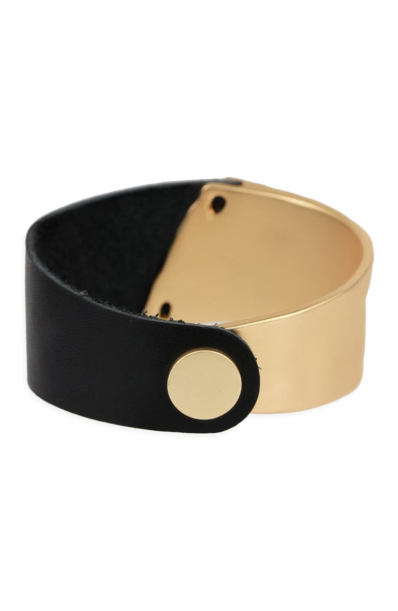SAACHI Wild Ways Metal & Leather Bracelet, Alternate, color, Gold