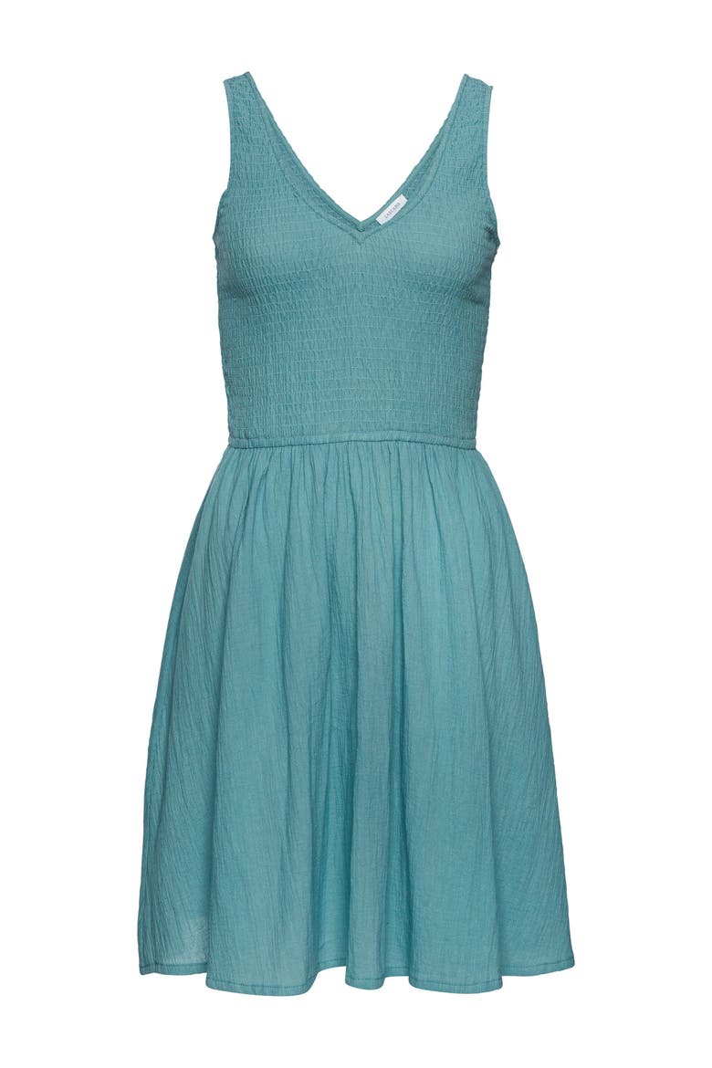 Smocked V-Neck Dress, Alternate, color, Teal