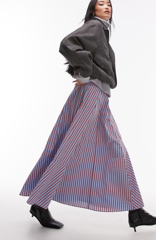 Topshop Multidirectional Stripe Full Maxi Skirt In Light Blue Multi