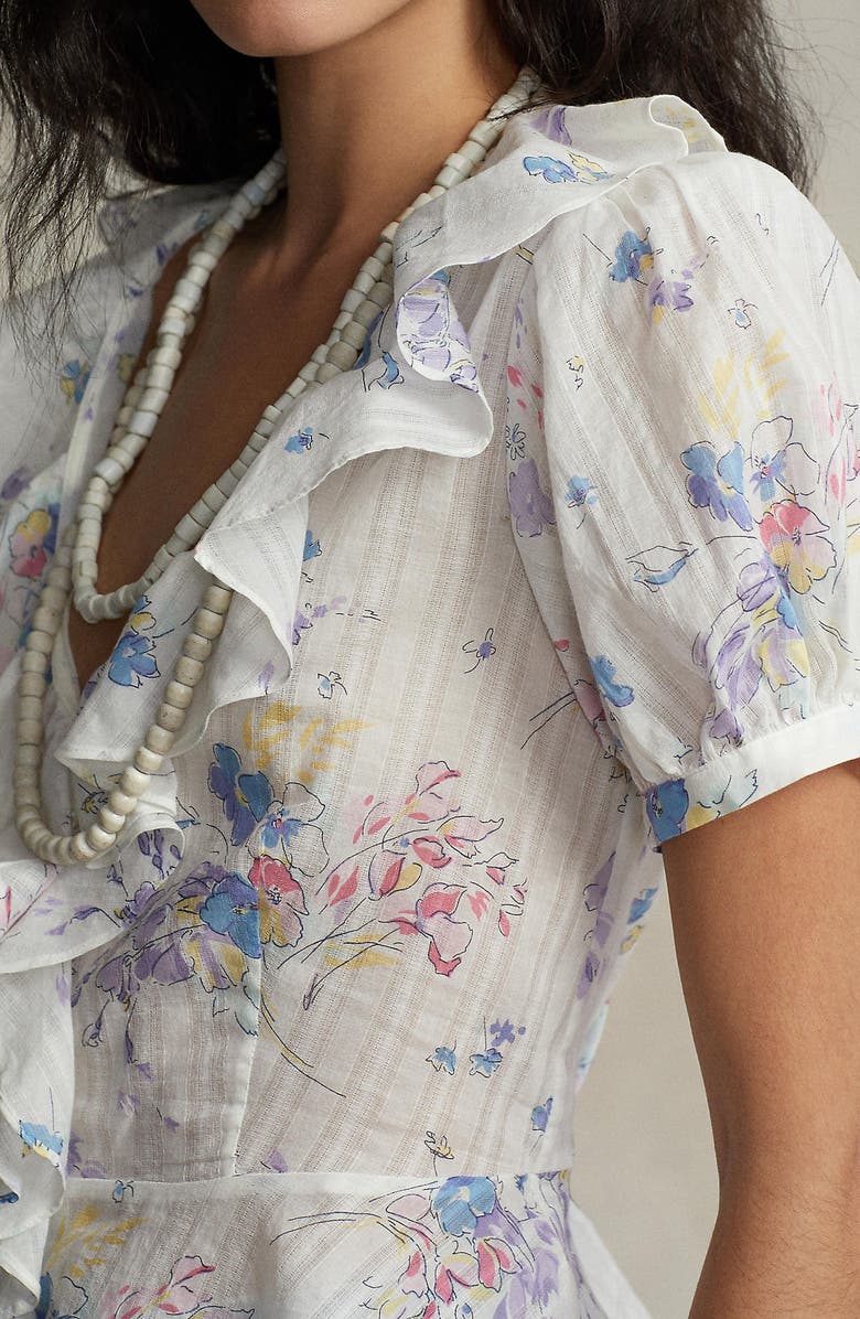 Polo Ralph Lauren Ryle Ruffle Puff Sleeve Cotton Button-Up Shirt, Alternate, color, 