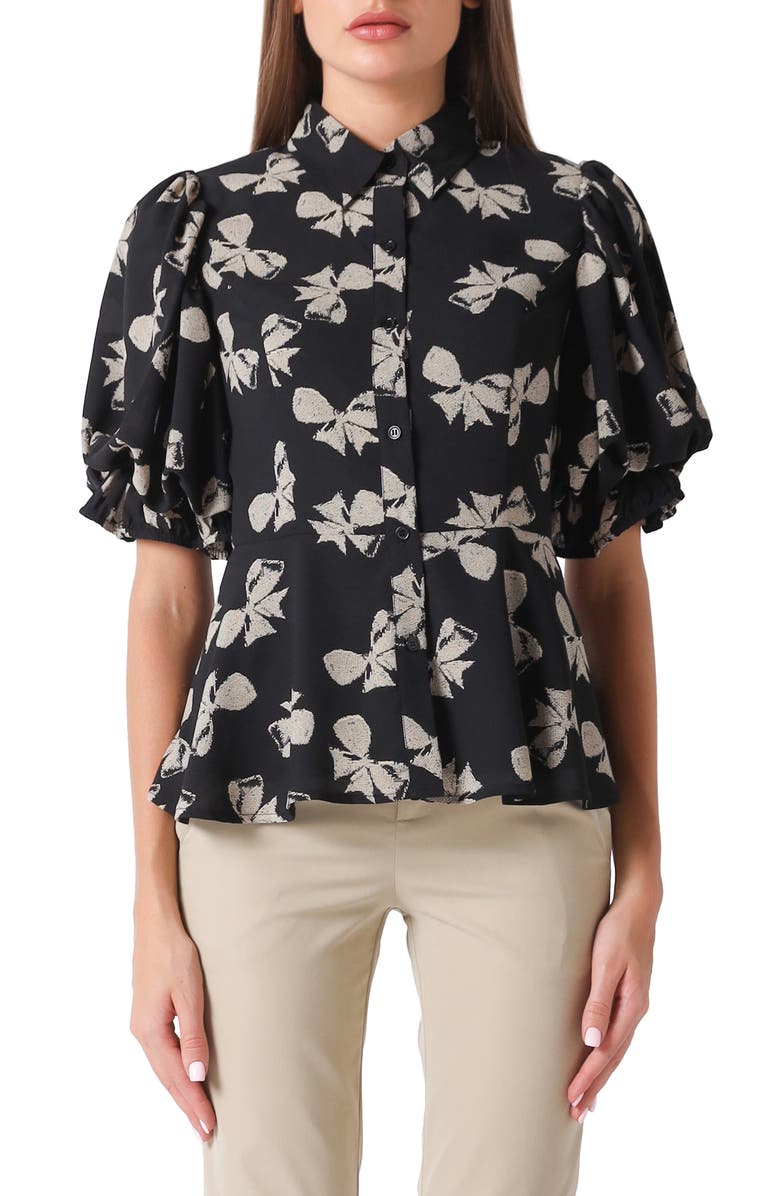 GRACIA Artsy Bow Peplum Top, Main, color,