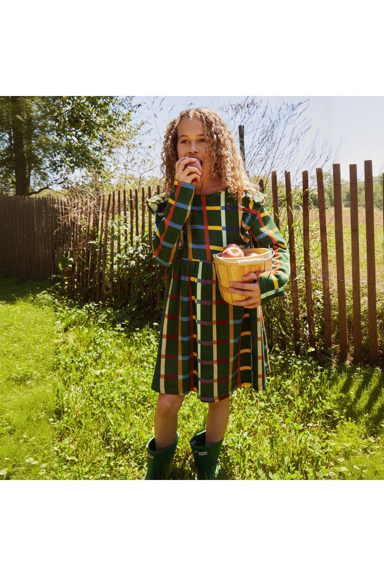 Fall Grid Ruffle Dress, Alternate, color, Green Pastures/Multi