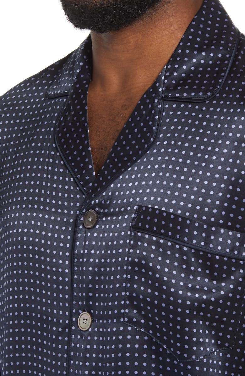 Majestic International Dot Silk Pajamas, Alternate, color, Navy Dot