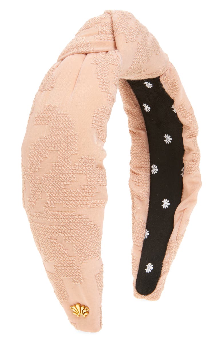 Lele Sadoughi Embroidered Knot Headband, Main, color, Pink