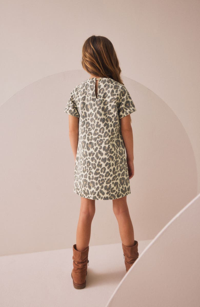 NEXT Kids' Leopard Print Denim Shift Dress, Alternate, color, Brown
