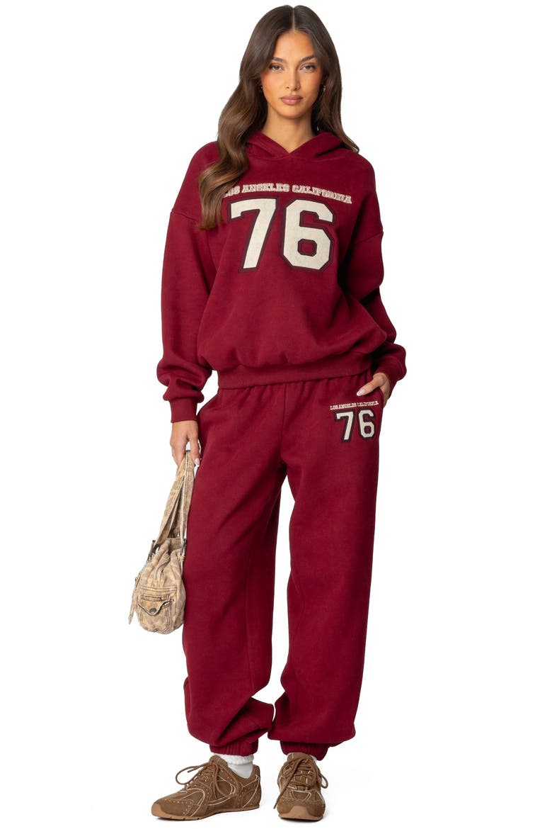 76 Cali Appliqué Graphic Hoodie, Alternate, color, BURGUNDY