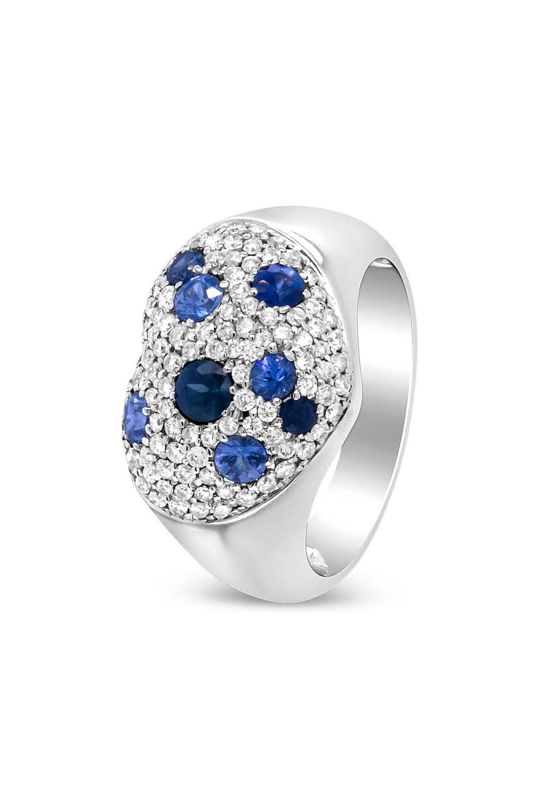 18K White Gold Blue Sapphire and 5/8 Cttw Diamond Cluster Heart Shaped Ring, Alternate, color, White