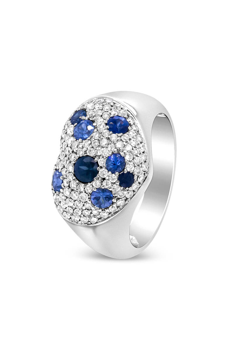 Haus of Brilliance 18K White Gold Blue Sapphire and 5/8 Cttw Diamond Cluster Heart Shaped Ring, Alternate, color, White