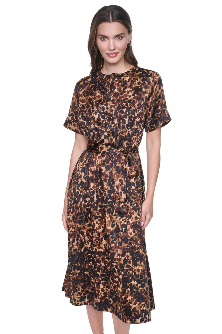 Short Sleeve A-Line Satin Dress, Alternate, color, TRUFFLE MULTI