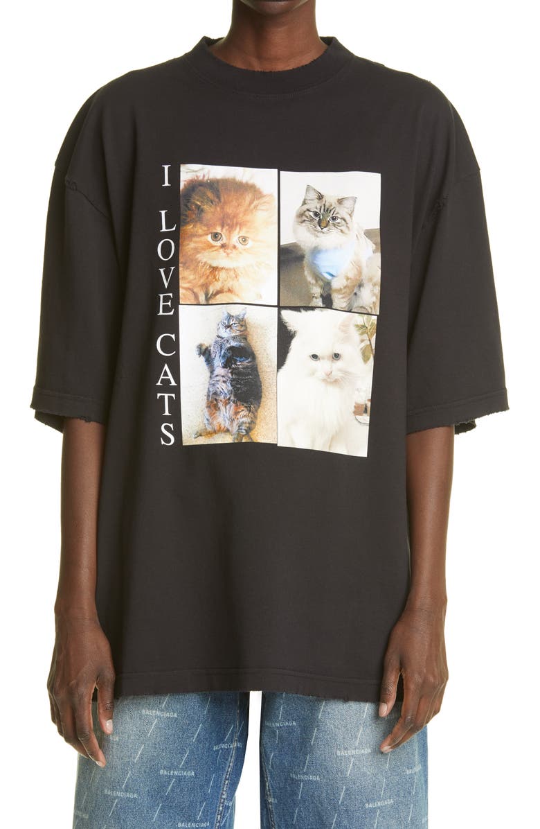 Balenciaga I Love Cats Oversize Graphic Tee, Main, color,