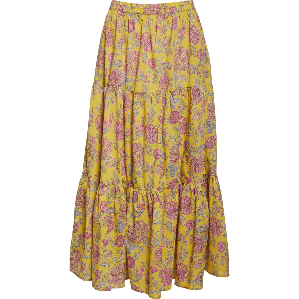 Mille Paola Floral Print Tie Waist Maxi Skirt In Citron Floral