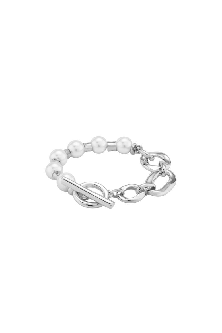 Link & Pearl Combo Bracelet, Main, color, Silver