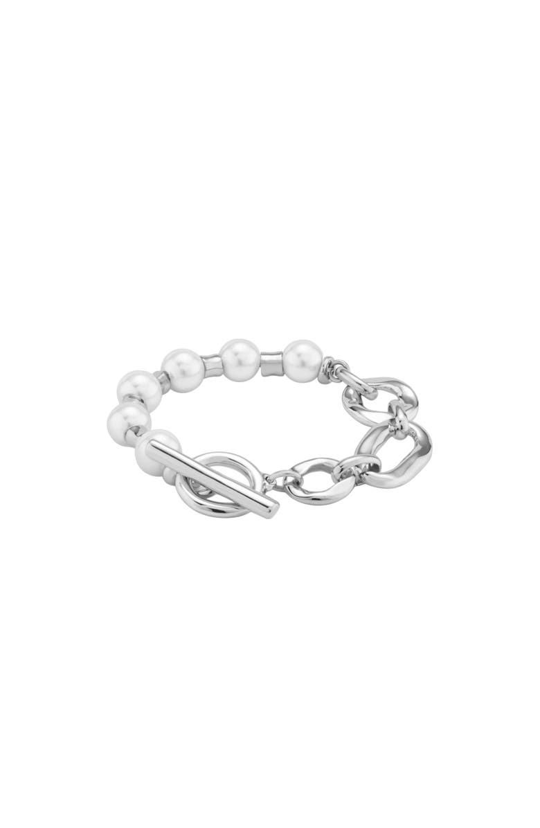 UNODE50 Link & Pearl Combo Bracelet, Main, color, Silver