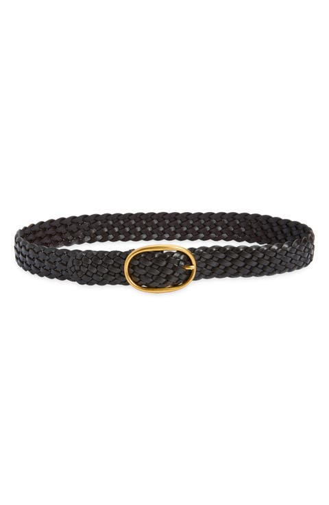 Woven Leather Oval Buckle Belt