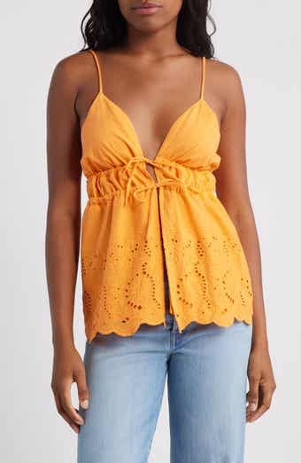 Topshop Embroidered Eyelet Tie Front Cotton Camisole