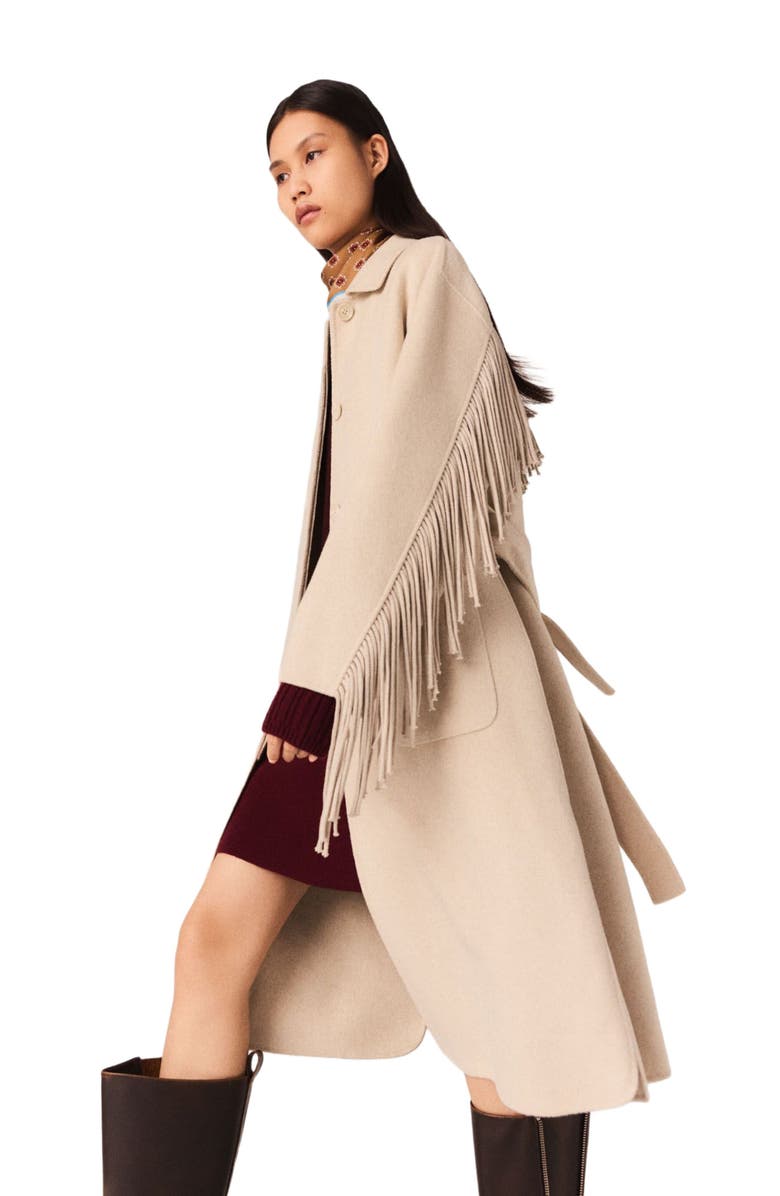 maje Long wool coat, Alternate, color, Beige