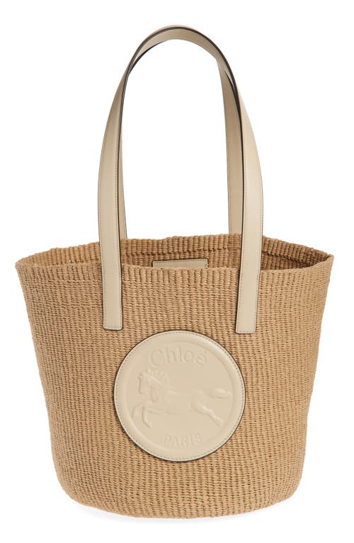 Chloé Large Horse Medal Basket Tote Bag In Paper And Leather In Deep Ivory