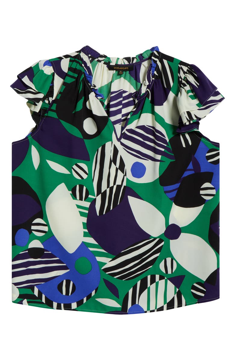 SUGARLIPS Xandria Bellis Geo Print Flutter Sleeve Top, Alternate, color, Green/ Multi