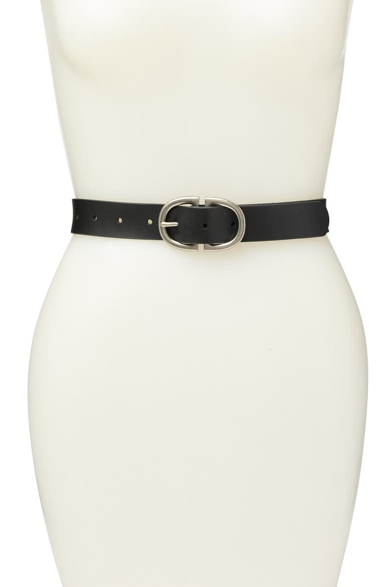 Melrose & Market Double Buckle Leather Belt, Main, color, BLACK