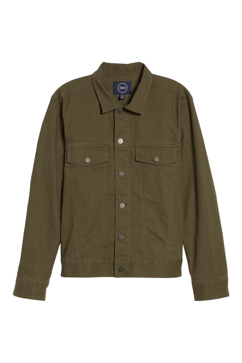 Stretch Cotton Trucker Jacket, Alternate, color, GREEN FOREST