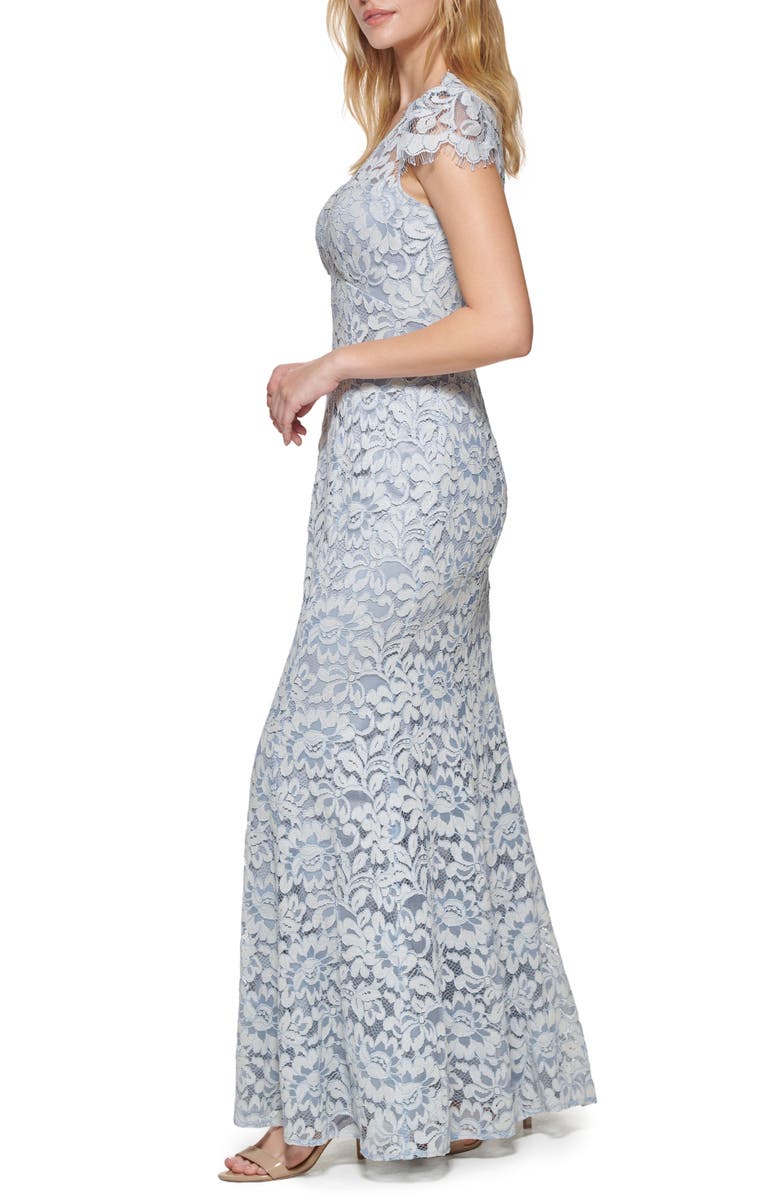 Eliza J Illusion Yoke Lace Trumpet Gown, Alternate, color,
