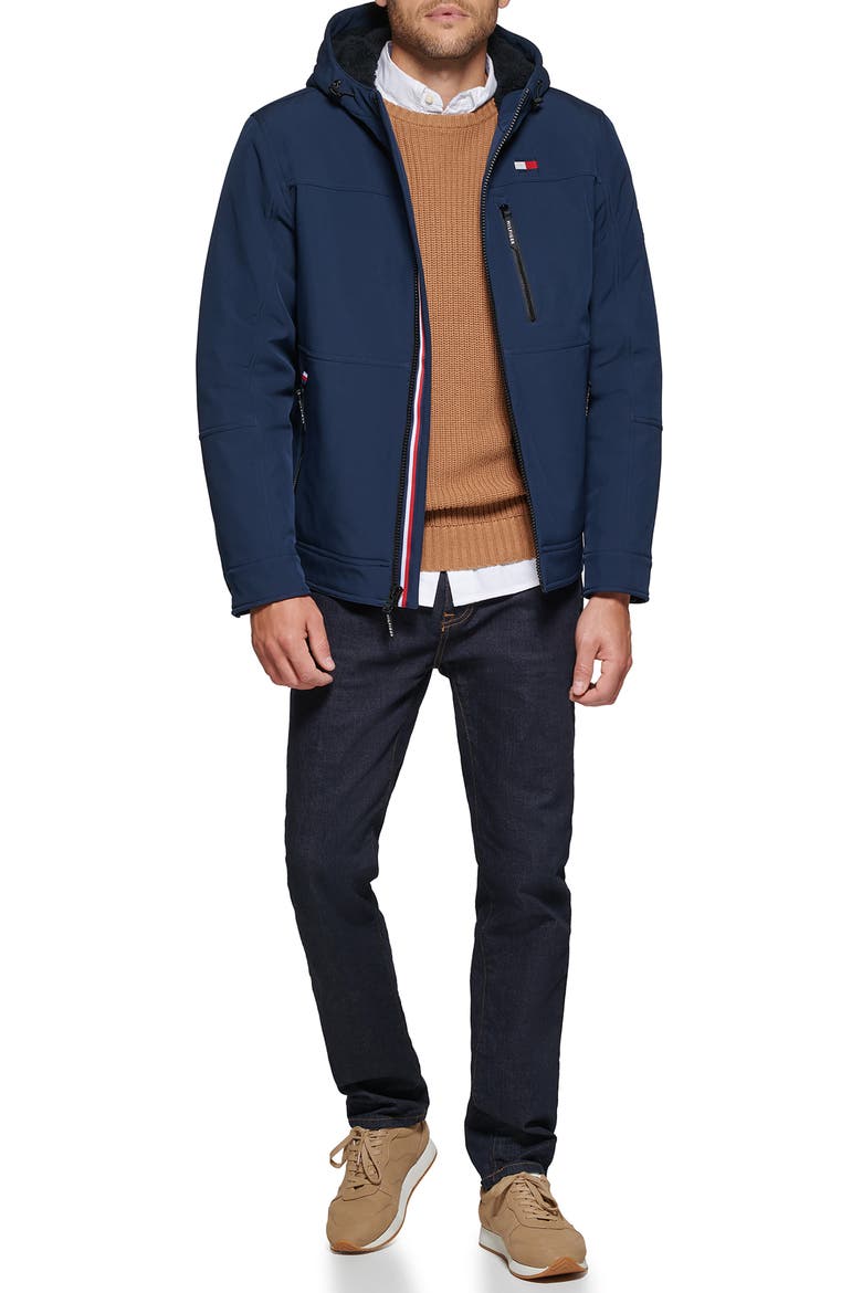 Soft Shell Hooded Jacket with Faux Shearling Lining, Alternate, color, MIDNIGHT