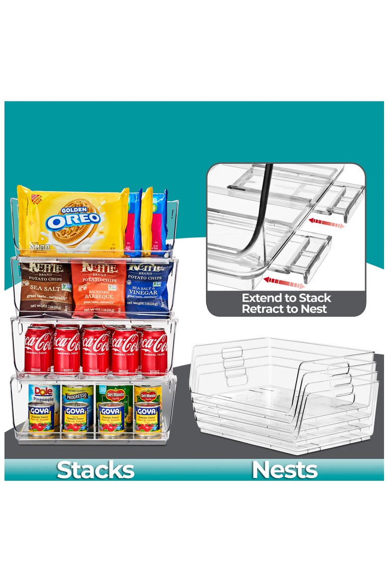Set of 2 Large Open Front Stackable Bins, Alternate, color, CLEAR