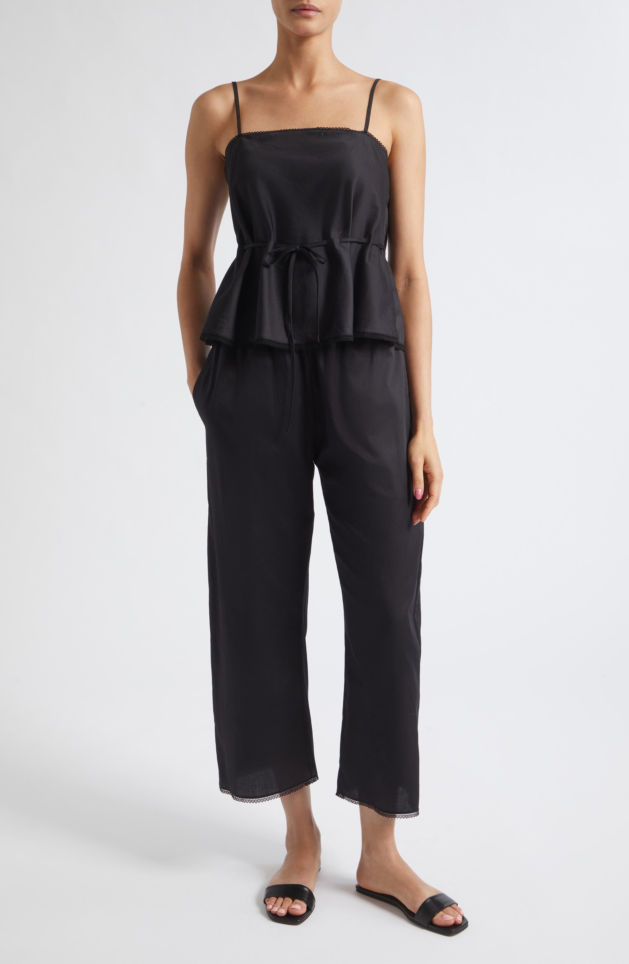 LESET Yoko Lace Hem Crop Cotton Pants (Women) | Nordstrom