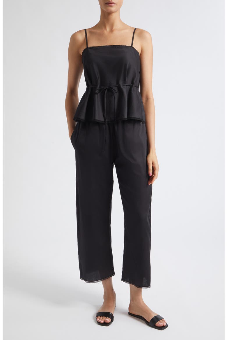 Yoko Lace Trim Tie Waist Tank Top, Alternate, color, BLACK