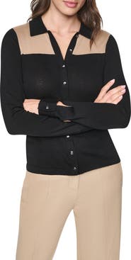 DKNY Colorblock Cotton Cardigan