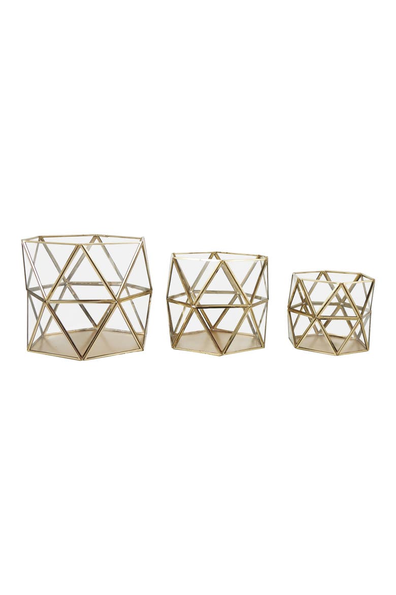 Set of 3 Modern Metal Lantern Candle Holders, Alternate, color, GOLD