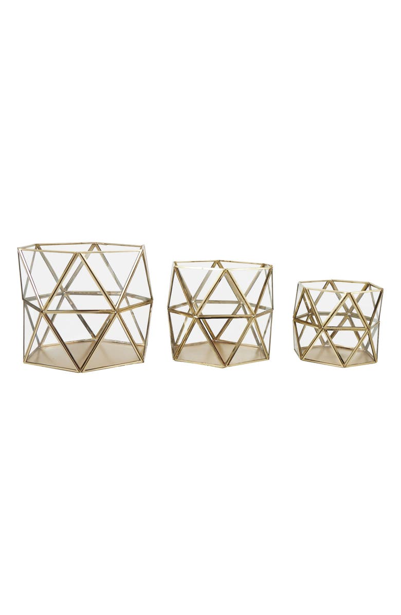 UMA Set of 3 Modern Metal Lantern Candle Holders, Alternate, color, Gold