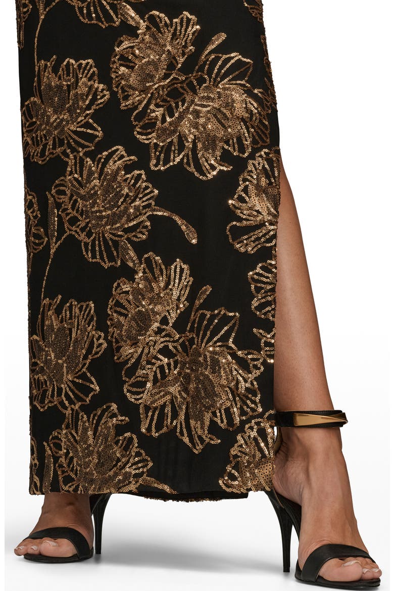 Sequin Floral Sleeveless Gown, Alternate, color, BLACK/ GOLD