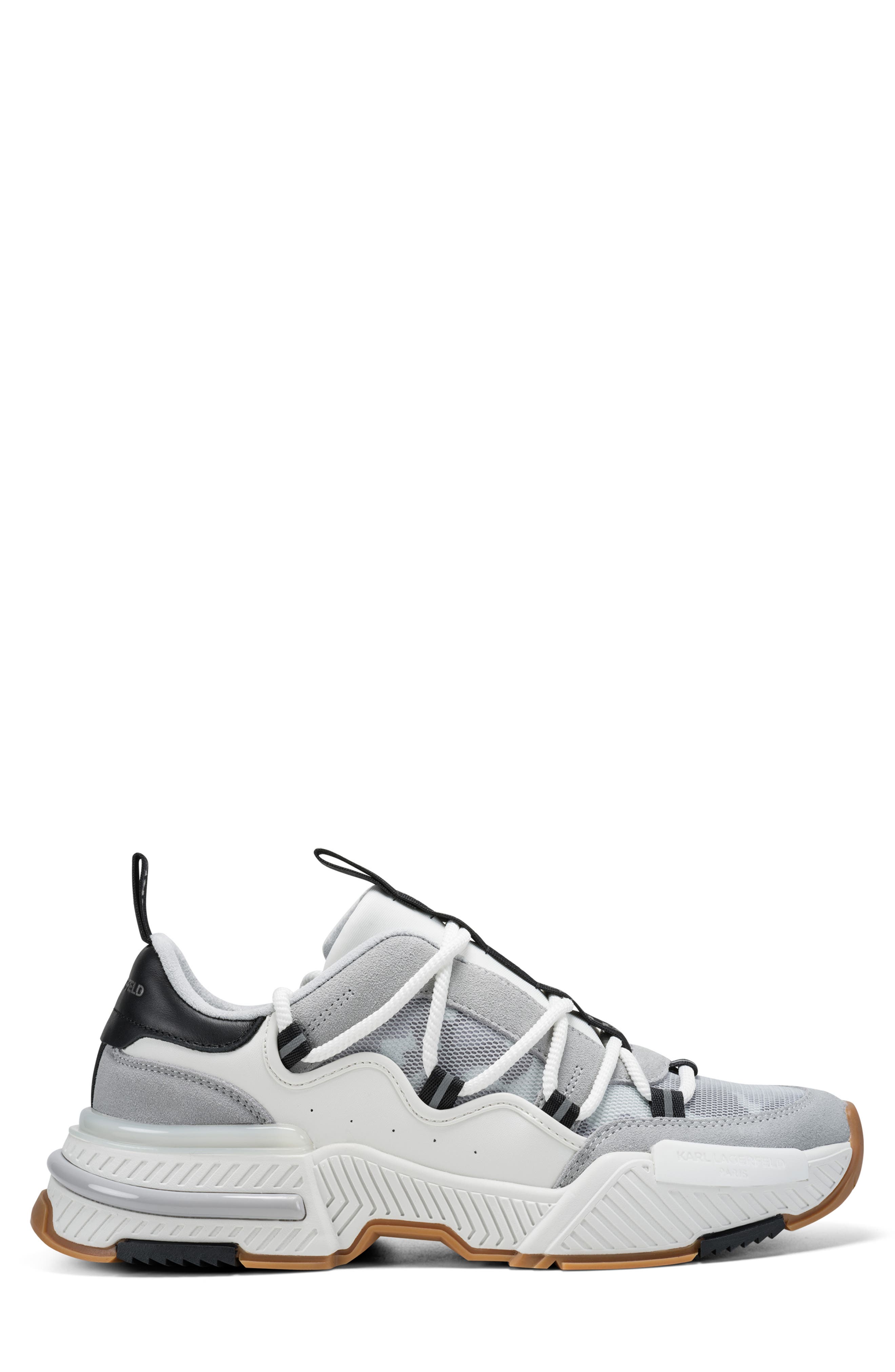 KARL LAGERFELD PARIS Danton Criss Cross Lace Sneaker, Alternate, color, White/ Grey