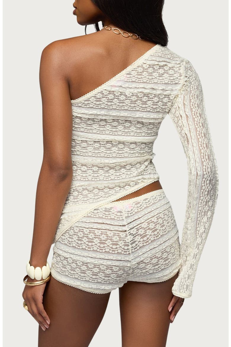 Yalena One Shoulder Sheer Lace Top, Alternate, color, CREAM