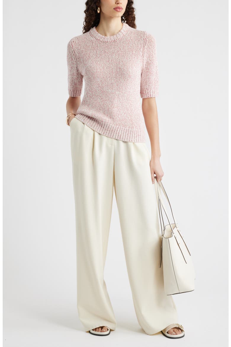 Elbow Sleeve Linen & Cotton Blend Sweater, Alternate, color, PINK COMPACT- IVORY MARL