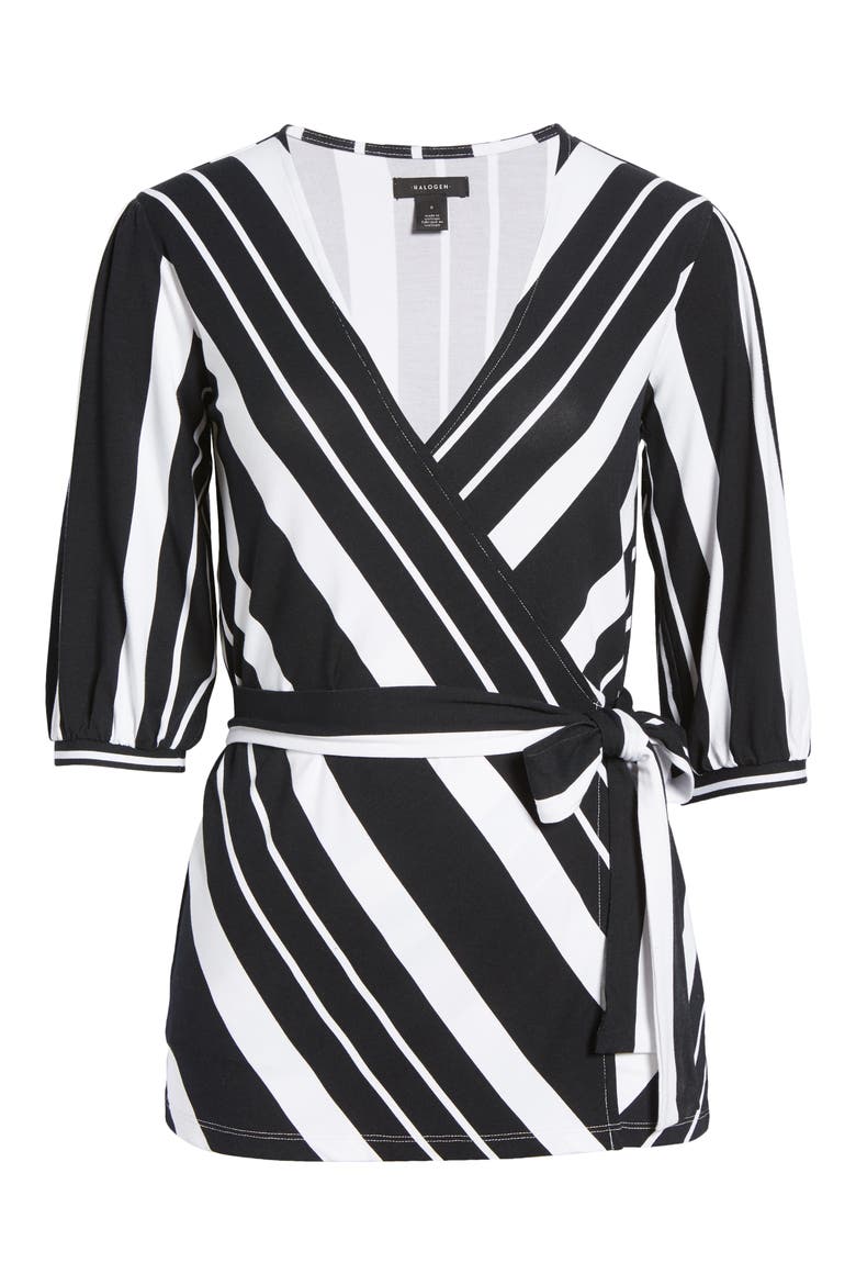 Wrap Knit Top, Alternate, color, BLACK- WHITE VERTICAL STRIPE