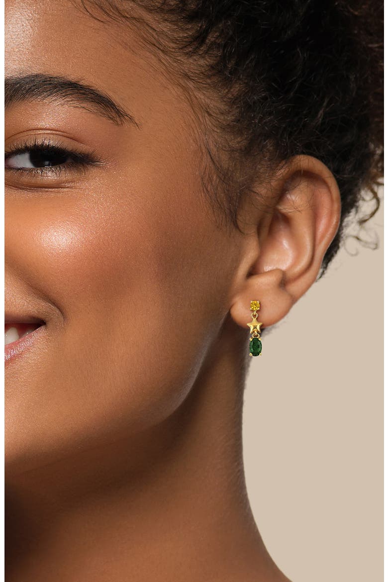 Created Gemstones & Star Drop Earrings, Alternate, color, GREEN