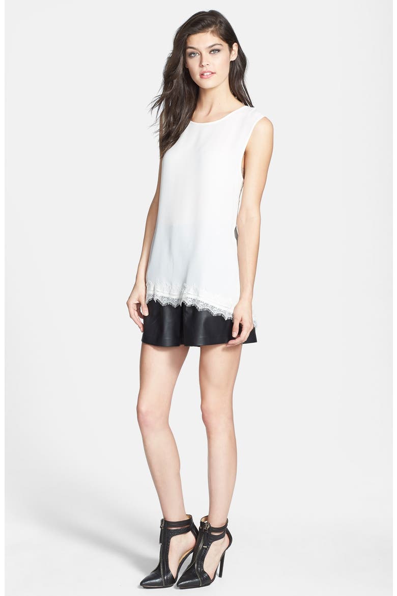 Faux Leather Pleated Shorts, Alternate, color, BLACK