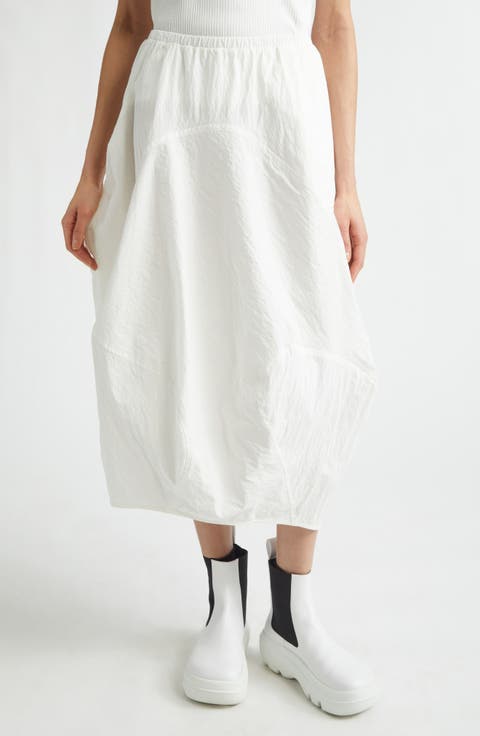 Wavy Seam Crinkled Cotton & Nylon Midi Skirt