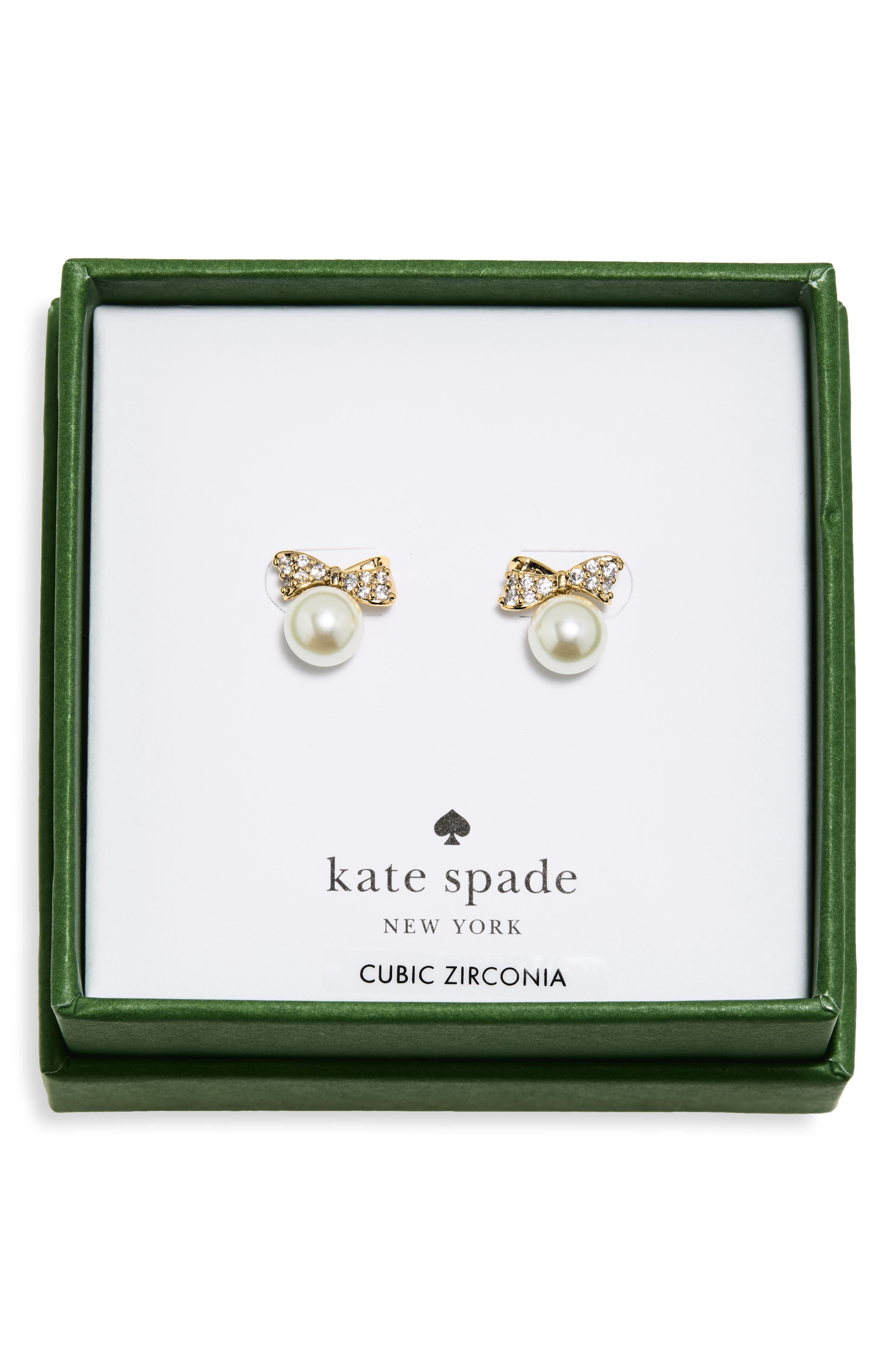 Pavé Bow Imitation Pearl Stud Earrings